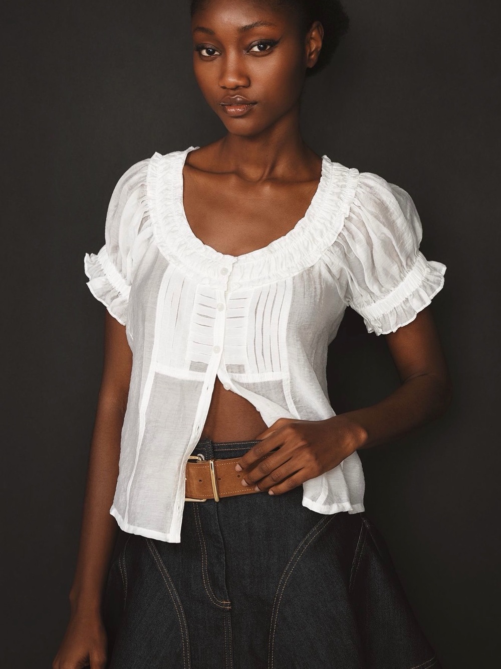 Pilcro Short-Sleeve Sheer Silky Blouse